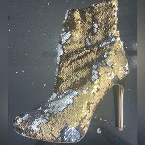 New Wild Diva Sequin gold silver stiletto ankle booties boots high heels glam